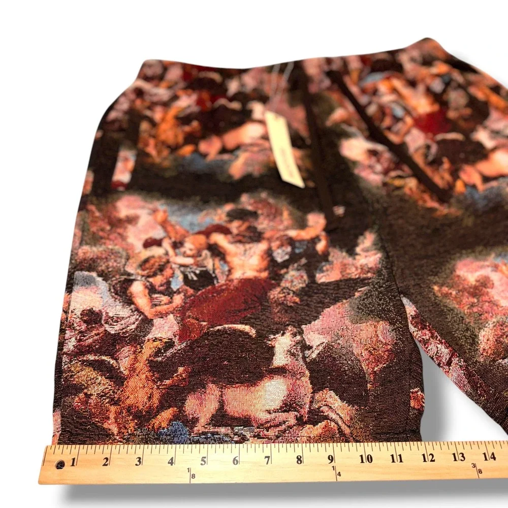 Reason Tapestry Shorts Mens XL Brown Multi Renaissance Art Graphic Woven New